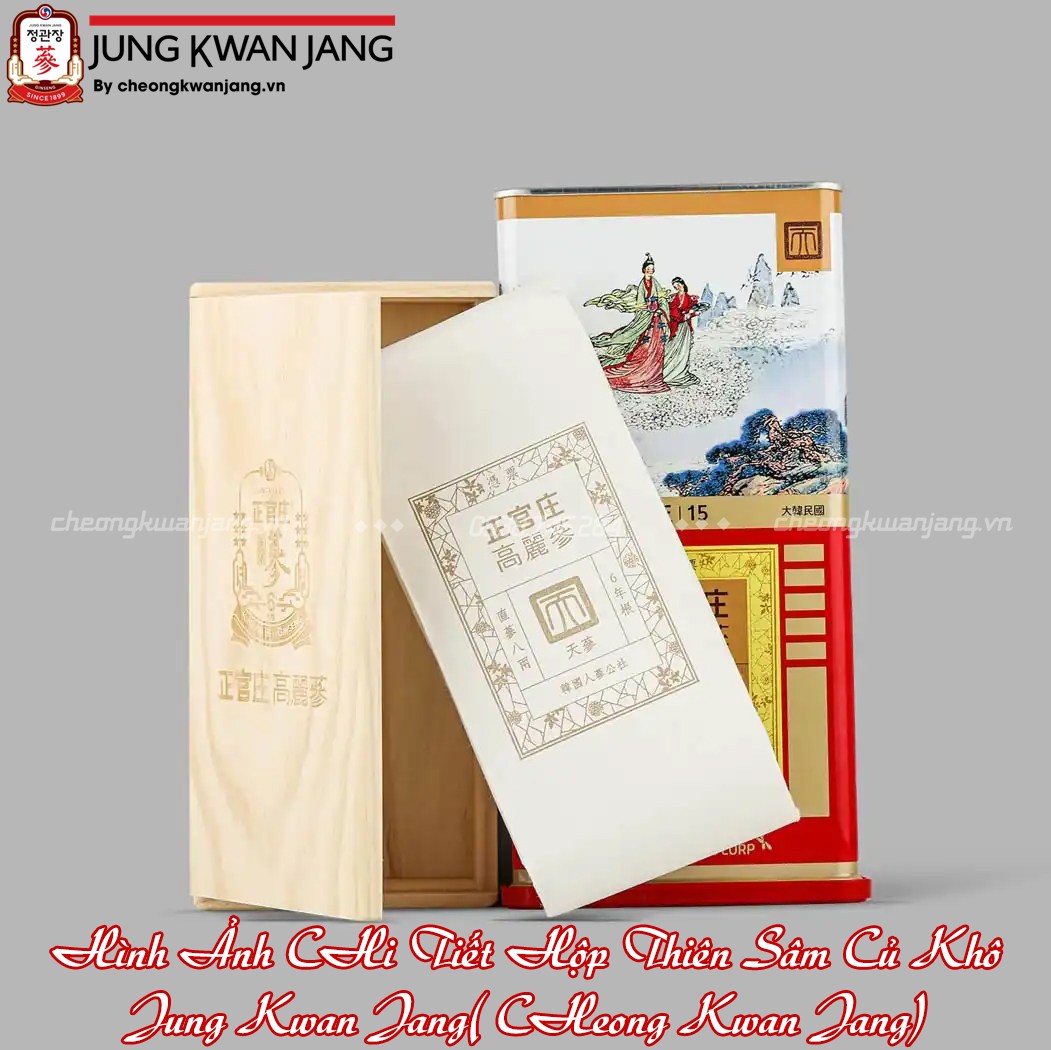 hình ảnh chi tiết hộp thiên sâm củ khô cheong kwan jang( Jung Kwan Jang)