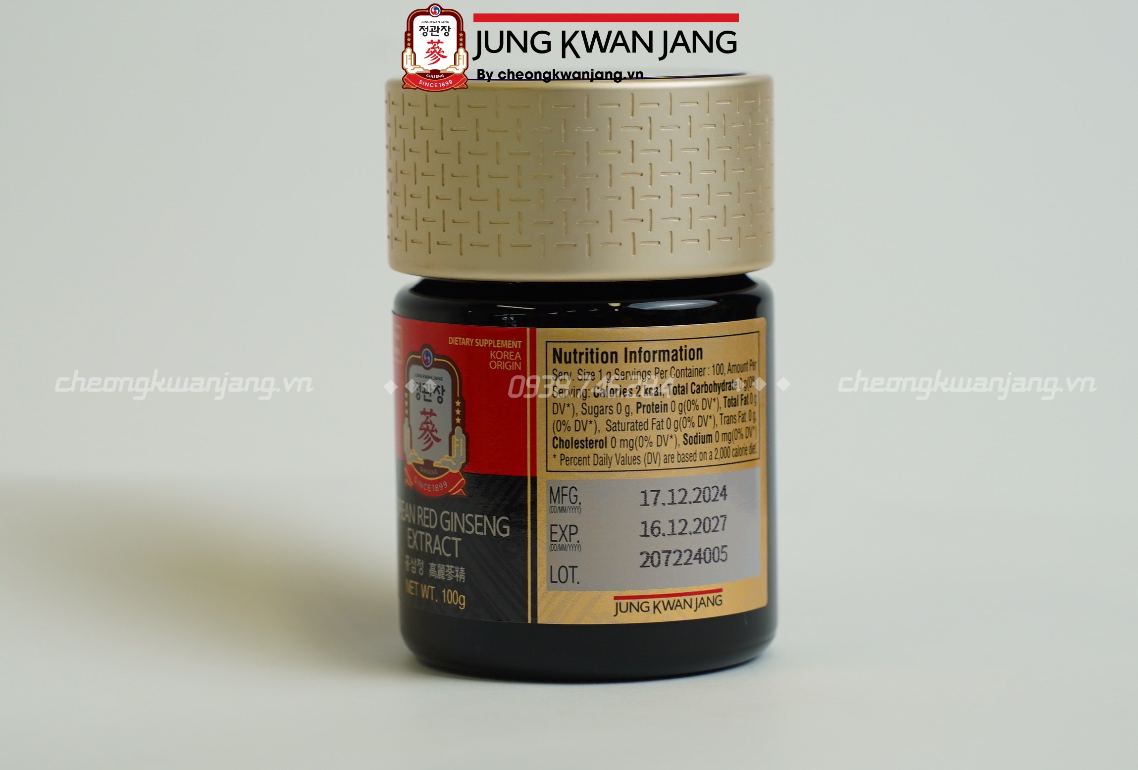 Cao Hồng Sâm KGC Jung Kwan Jang 100g – hũ 33 ngày dùng, chuẩn Chính Phủ Hàn Quốc
