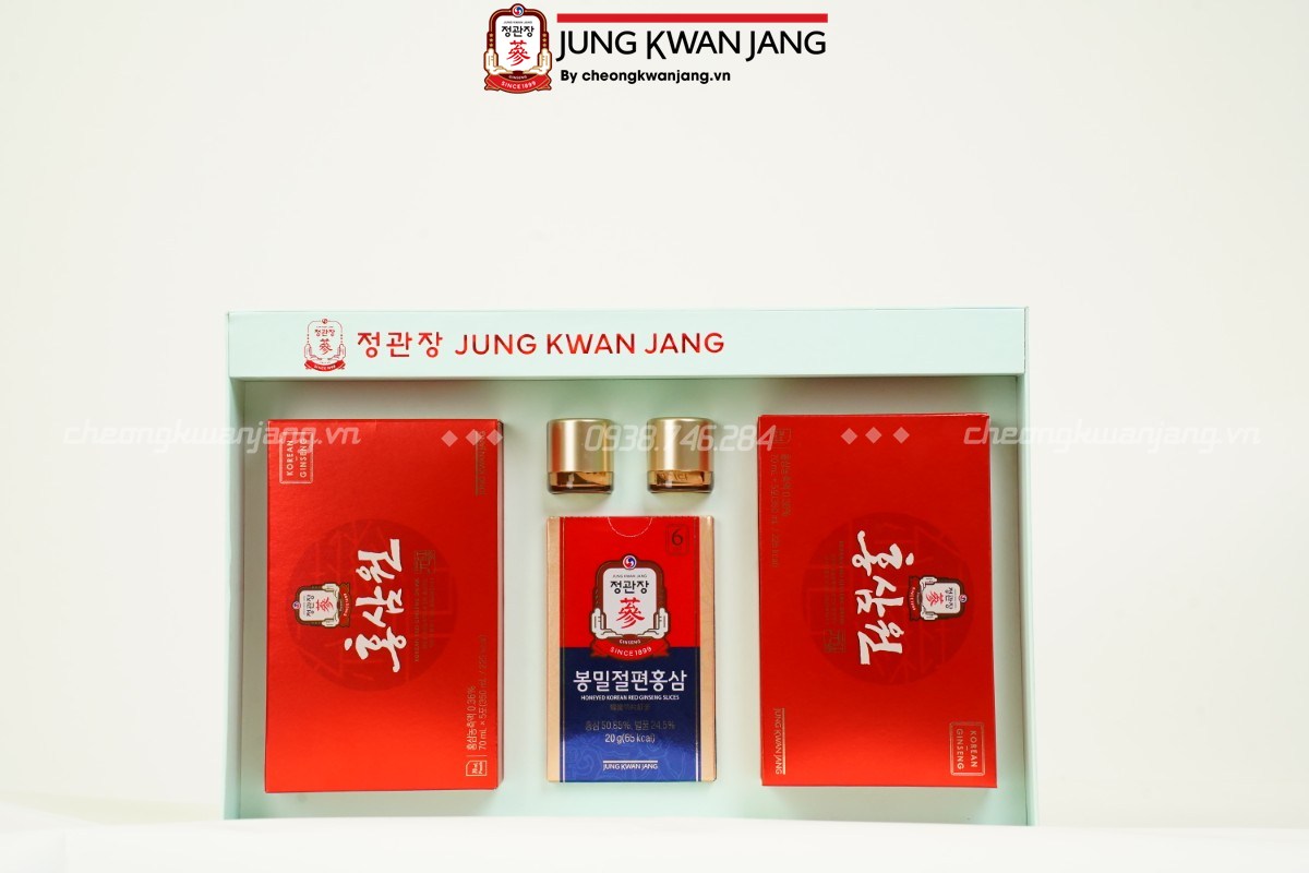 Hộp quà tết Hồng Sâm Jung Kwan Jang gồm nước hồng sâm won