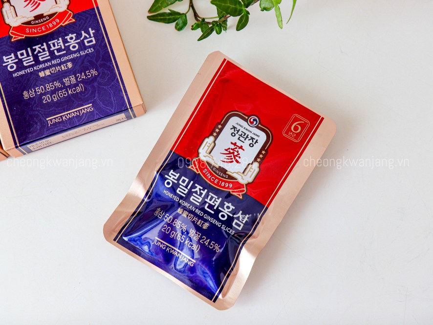 Hồng sâm lát tẩm mật ong Jung Kwan Jang 20g x 12 gói - 정관장 봉밀절편홍삼 20g x 12포 | Cheong Kwan Jang | Cheongkwanjang.vn