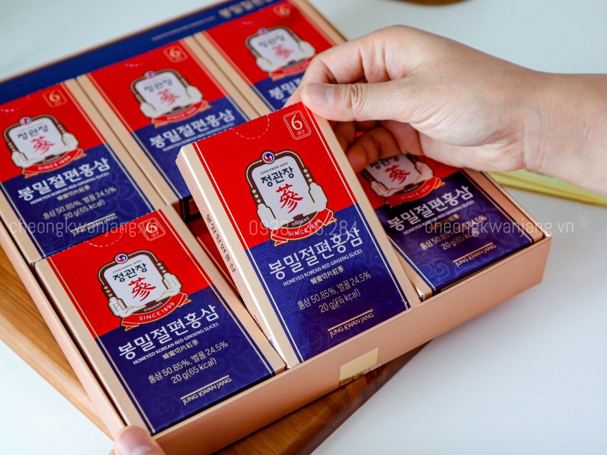 Hồng sâm lát tẩm mật ong Jung Kwan Jang 20g x 12 gói - 정관장 봉밀절편홍삼 20g x 12포 | Cheong Kwan Jang | Cheongkwanjang.vn